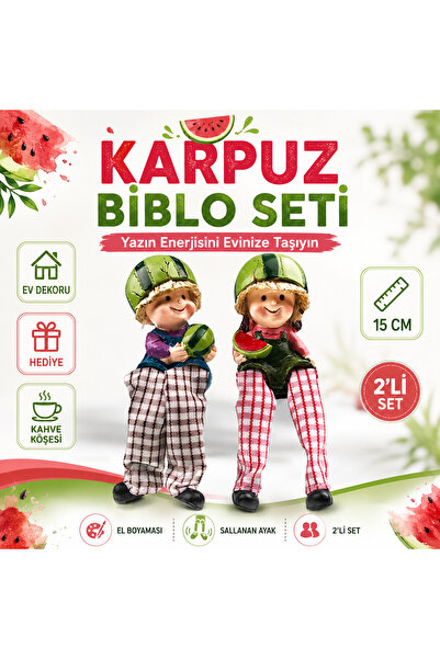 e-life shop Ayakları Sallanan Karpuz Biblo 2'li Set 15 CM Dekoratif Mutfak Ev...