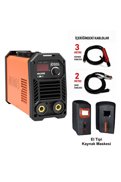 NURİŞ MA200E İnverter Kaynak Makinesi + Kaynak Maskesi Hediye