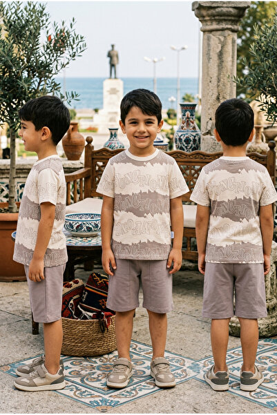 meyastore Boy's Shorts Set with Letter Print