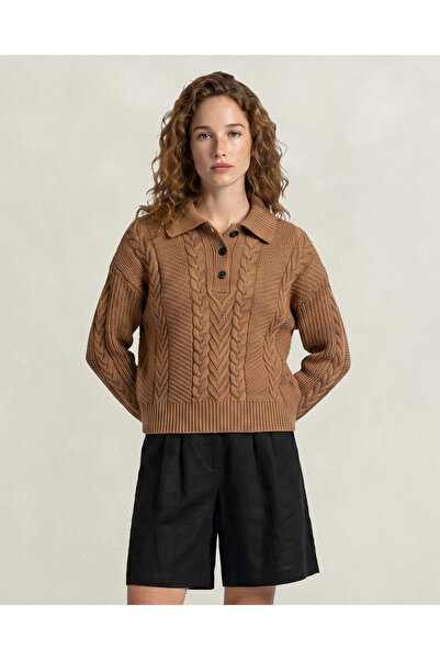 Gant Kadın Kahverengi Relaxed Fit Klasik Yaka Desenli Kazak