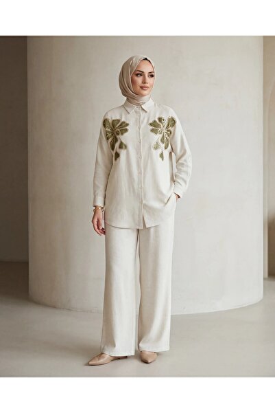 BURRASCA Oversize Linen Set with Embroidered Stones