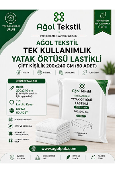 ağol tekstil Disposable Bed Cover Elastic Double 200X240 cm (50 Pcs)