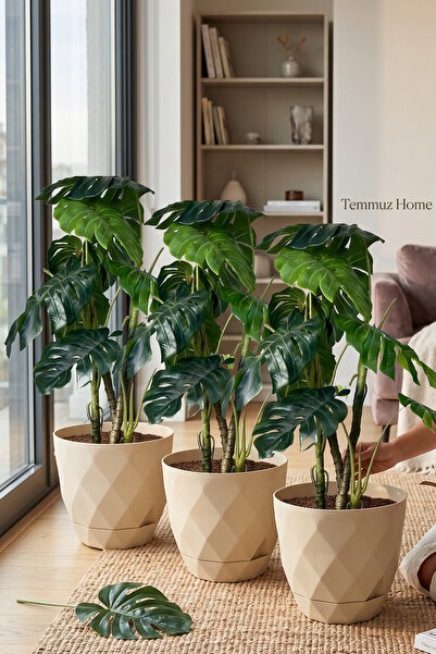 TEMMUZ HOME 26 Litre 3 Adet Prizma Desenli Dekoratif Büyük Boy Tabaklı Plasti...