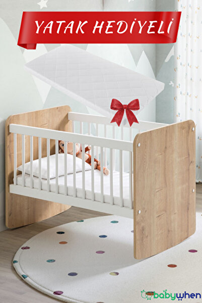 Babywhen Bebek Beşiği Ahşap Pratik Sallanır Sabitlenir + Yatak Hediyeli 50x90