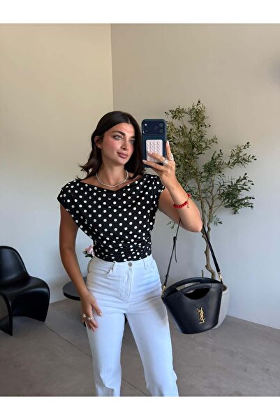 Bade Butik Black Polka Dot Draped Blouse
