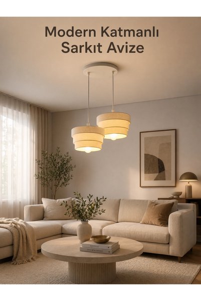 Dropcek eticaret Modern Katmanlı Beyaz 2’li Sarkıt Avize 25x25 cm – Plastik G...
