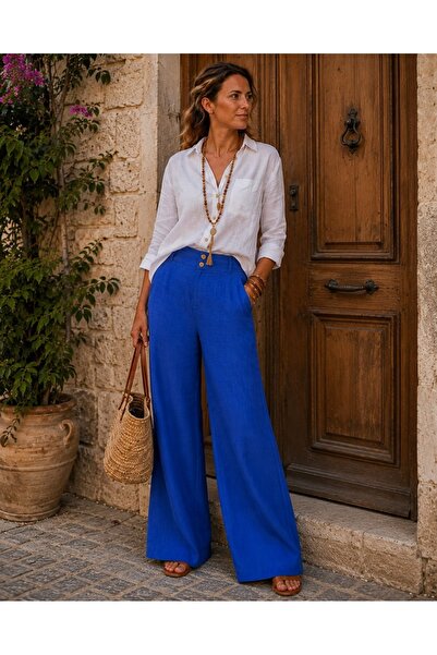 Budan Export Women's High Waist Double Button Pockets Wide Leg Flowy Bohemian...
