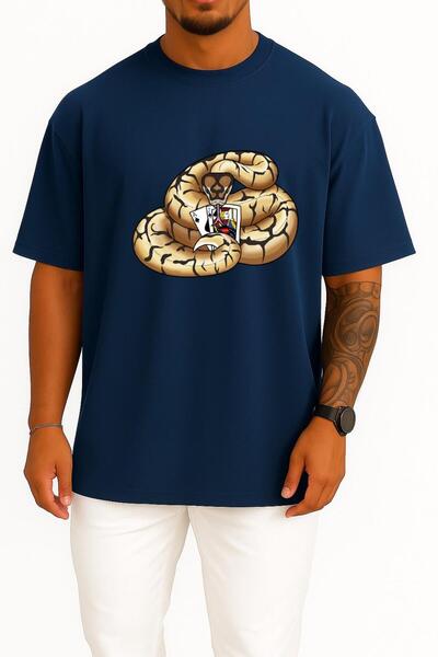 Bahriyeli Collection تي شيرت قصة فضفاضة Snake Ball Python بشعار Blackjack بتص...