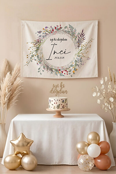 Homamia Kişiye Özel Doğum Günü Happy Birthday Duvar Örtüsü Duvar Halısı Birin...