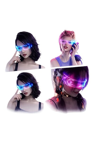 Dynego Işıklı Neon Ledli Gözlük DJ Disko Clüp Parti Süslü Gözlük Teknoloji Şe...
