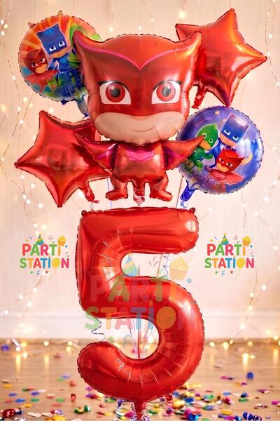 Parti Station PjMasks Baykuş Kız 5 Yaş Konsept Doğum Günü Balon Set Pijamaske...