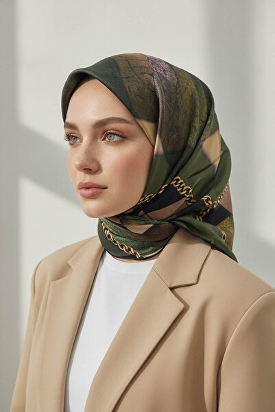 Vissona % 57 İPEK % 43 VİSKON Twill İpek Taş Efekti Desenli Haki - Siyah Renk...
