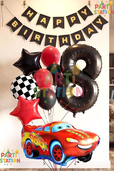 Parti Station Cars Şimşek Mcqueen Yarış Arabası Konsept 8 Yaş Balon Set Cars ...