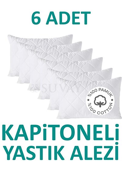 SUVAY 6 Adet Kapitoneli Yastık Alezi Pamuklu Fermuarlı Terletmeyen Yastık Kor...