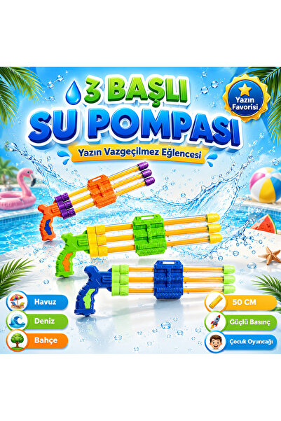 e-life 3 Başlı Basınçlı Su Pompası 50 CM Büyük Su Tabancası Havuz Deniz Plaj ...