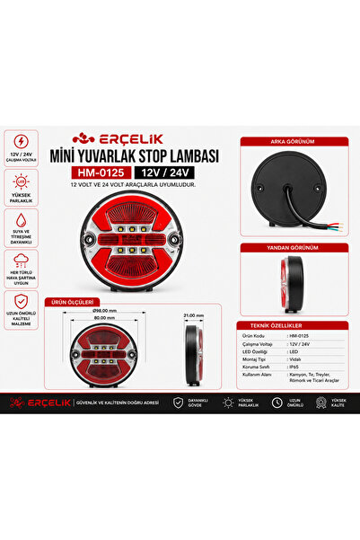 YTO MİNİ HAMBURGER TİP LED STOP LAMBASI 12V / 24V EVRENSEL UYUMLU KIRMIZI