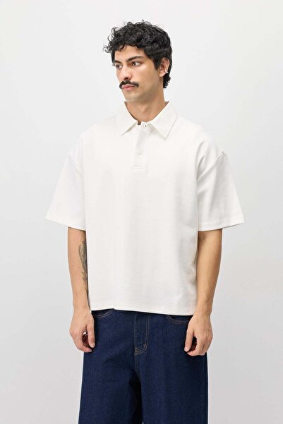 VAMOSCLO Boxyfit Polo Collar T-Shirt Ecru