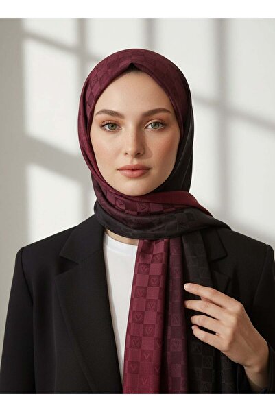 Vissona %57 İPEK %43 PAMUK Degrade Desenli Bordo - Siyah Renkli Şal - 70x190 ...
