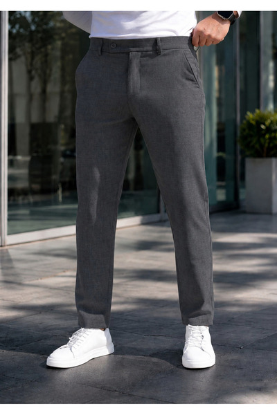 Gussi Erkek Antrasit Renk Kaliteli Esnek Likralı Slim Fit Kumaş Pantolon