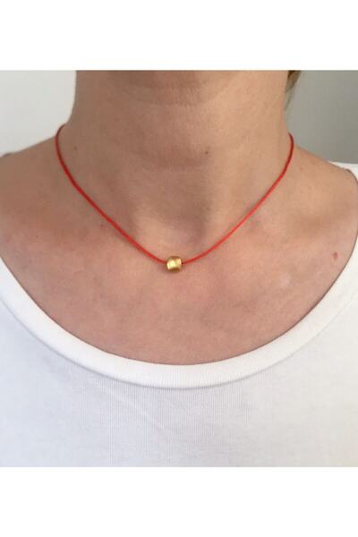 bygüneşaccessories Sarı Boncuk Objeli Kırmızı Floş Ip Kolye KOL001