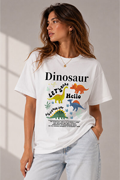 Clothify تي شيرت Dinosaur V2 مطبوع من القطن برقبة دائرية وأكمام قصيرة مقاس كب...