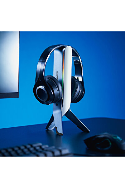 StableDesk Suport pentru căști de gaming cu trepied, iluminare RGB, hub USB i...