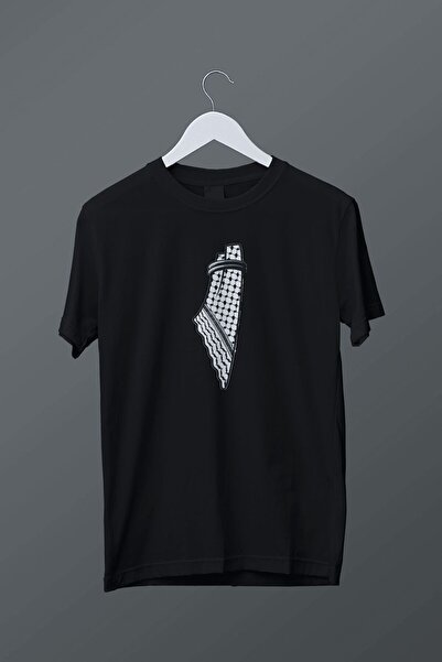 Pink Sky Palestine Printed Black Unisex Oversize T-Shirt - T-Shirt