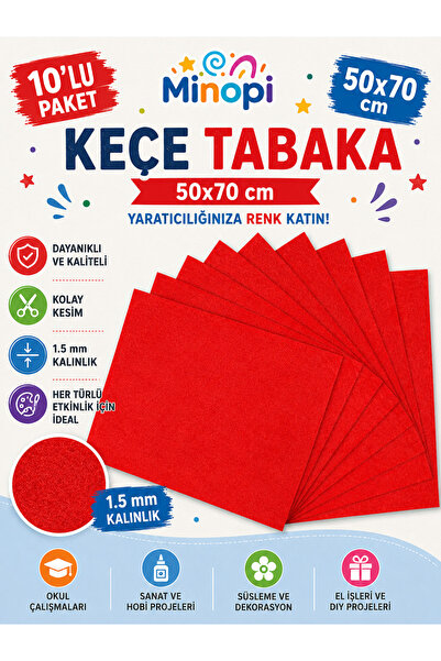 Minopi Red Felt Sheet 10 Pack 50X70 cm - 1.5 mm Thickness