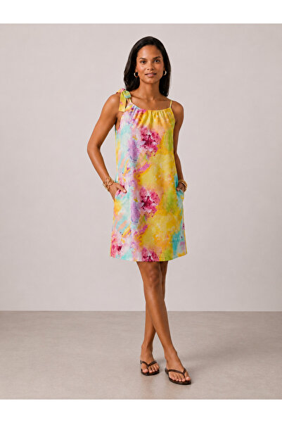 Bold & Young Multi-Colored Patterned Halter Neck Viscose Dress with Pockets
