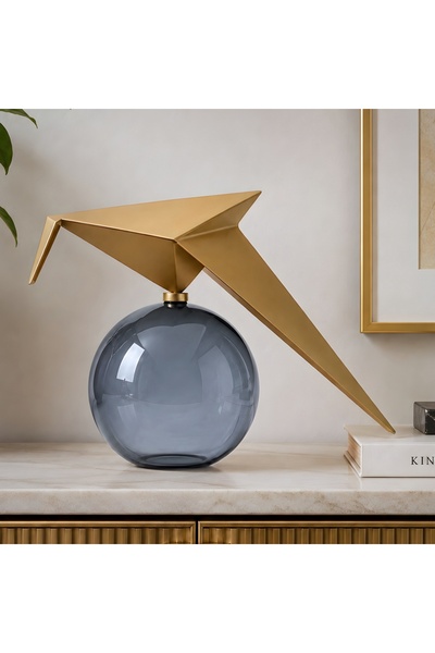 Bahar Aydınlatma Auren Glide Gold Metal Kuş Figürlü Füme Camlı Dekoratif Biblo