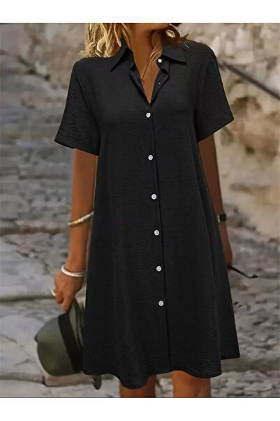 Generic Brand Women's Short Sleeve Collared Front Buttoned Short Aerobin Dress
