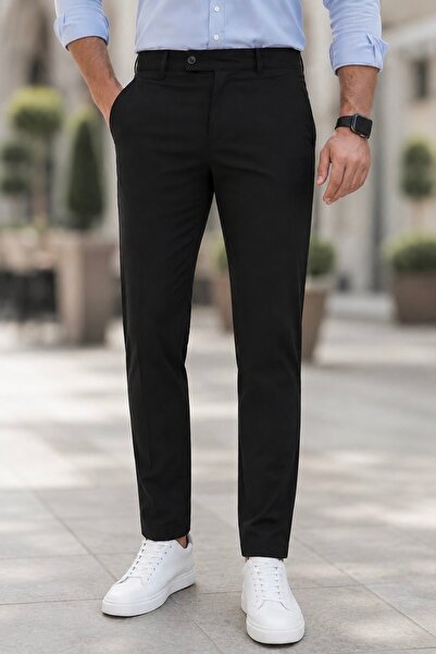 Gussi Erkek Siyah Renk Kaliteli Esnek Likralı Slim Fit Kumaş Pantolon