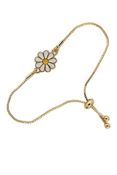 oftenadmire Gold Color Enamel Work Daisy Bracelet Adjustable to Fit Wrist.