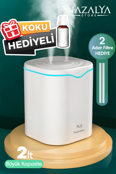 Nazalya 2 Litre Typ-c Girişli Çift Püskürtmeli Ultrasonik Hava Nemlendirici B...