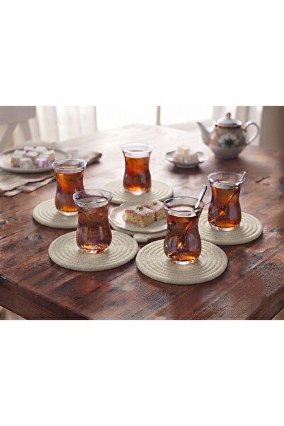 Baciyan Kooperatifi 6'lı Tres Kordon Bardak Altlığı Takımı-Hasır Görünümlü-Lü...