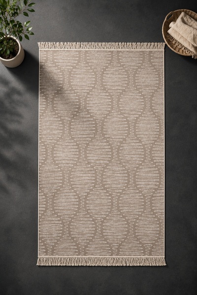 Lorvian Noletti Minimal Bej Modern Desen Çift Taraflı Makinede Yıkanabilir Ev...