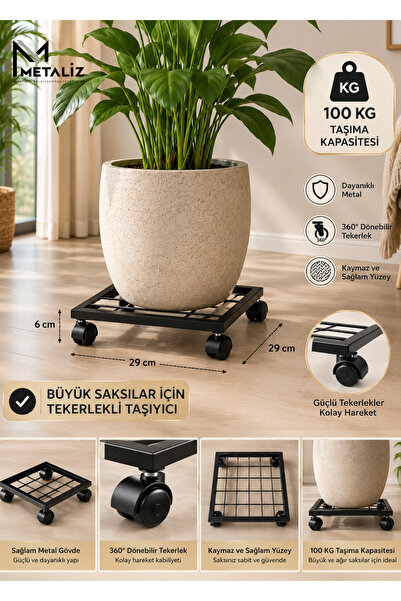METALİZ YENİLİKÇİ TASARIMLAR Metal Tekerlekli Çok Amaçlı Taşıma Standı Çiçek,...