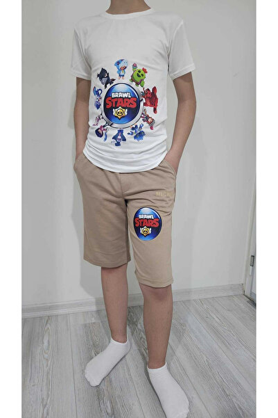 LİN GRUP Brawl Stars Children's Cotton Bottom-Top Set T-Shirt and Shorts