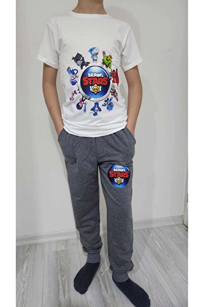 LİN GRUP Brawl Stars Kids Tracksuit Set - Bottom and Top T-Shirt, Cotton