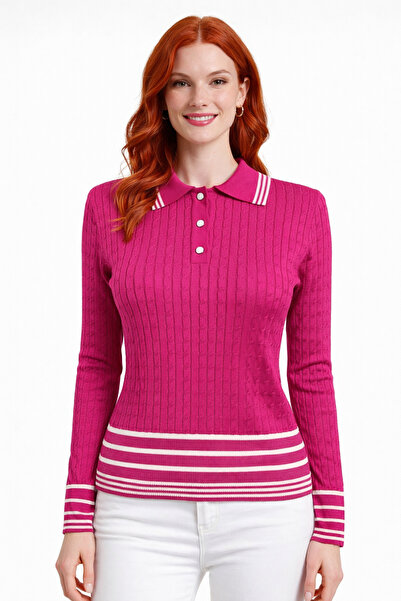 Neden Tekstil Pulover tricotat cu guler polo, cu model împletit și dungi