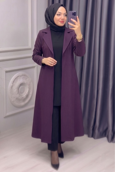 Ebrarengiz Moda DUBLE KREP KADIN UZUN CEKET