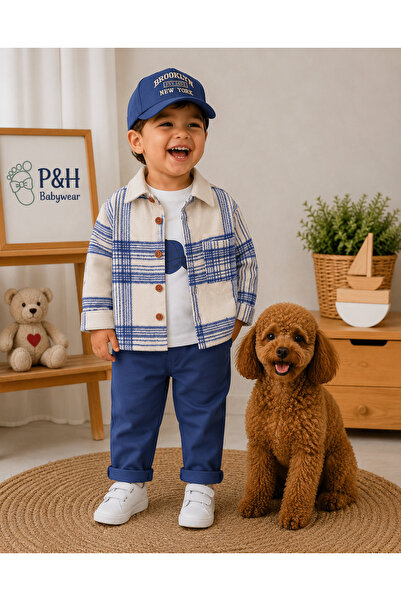 P&H BABYWEAR Oduncu Gömlekli Oversize Hiphop Pantolonlu 4'Lü Erkek Çocuk ve B...