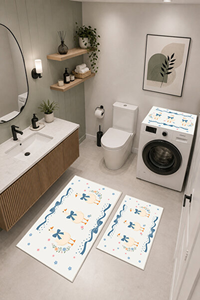 Coco Clementine Modern 3 Parça Banyo Paspas Seti Kaymaz Tabanlı Makinede Yıka...