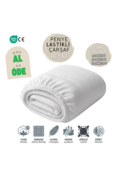 JOYFUL KIDS %100 Pamuk Likralı Lastikli Penye Çarşaf - Beyaz – 90x190 / 90x20...