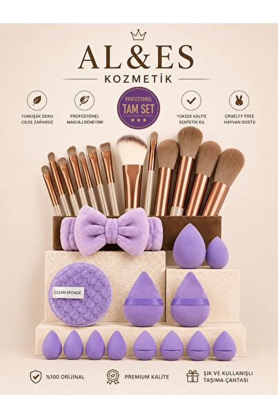 AL&ES kozmetik Profesyonel Makyaj Fırça ve Beauty Blender Seti Makyaj Süngeri...