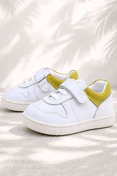 Rakerplus Bob Genuine Leather White Nubuck Yellow Baby Sneaker Shoes