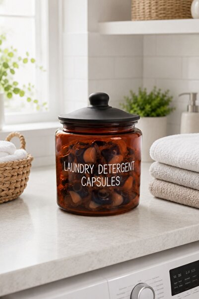 Meturas 3.8 L Amber Glass Detergent Dispenser, Large Glass Storage Container with Lid, Dish and Laundry Detergent Dispenser