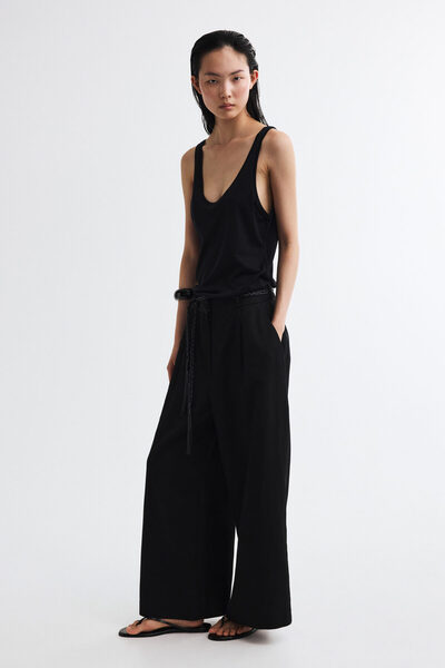 H&M Keten Karışımlı ve Kuşaklı Pantolon