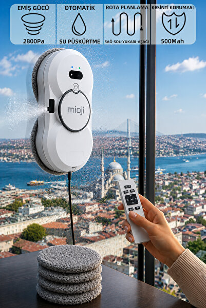 Mioji VLR2 Ultrasonik Su Spreyli Akıllı Navigasyon Cam Temizleme Robotu-Beyaz...