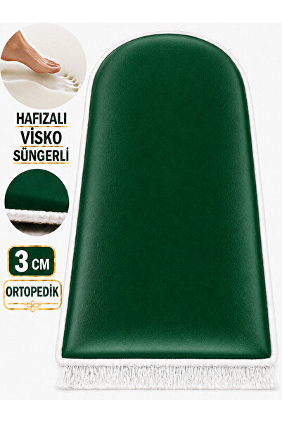 Carpetella 3 CM Süngerli Ortopedik Lüks Yeşil Kadife Seccade Diz Ağrıtmaz Nam...